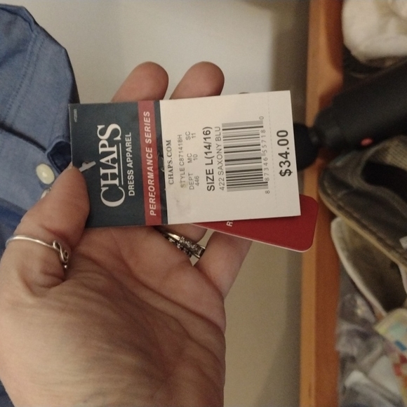 NWT Youth Chaps Performance Series Blue Button Down Long Sleeve Dress Shirt - Picture 3 of 4